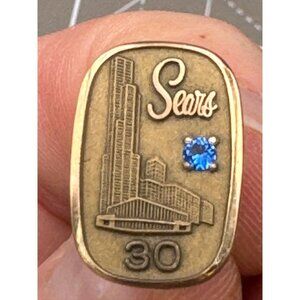 Vintage Sears 30 Year Service Pin 1/5/10K Gold Filled with Blue Topaz